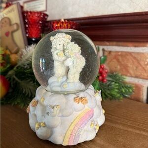 Vintage Cherub Musical Snow Globe with Rainbow and Clouds